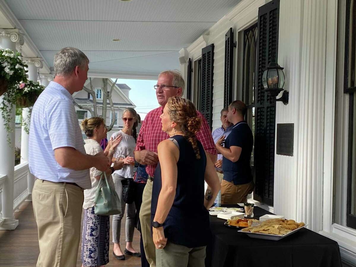 Many people gathered last week at the Wine, Cheese & Chamber Chat with First Selectman Rudy Marconi.