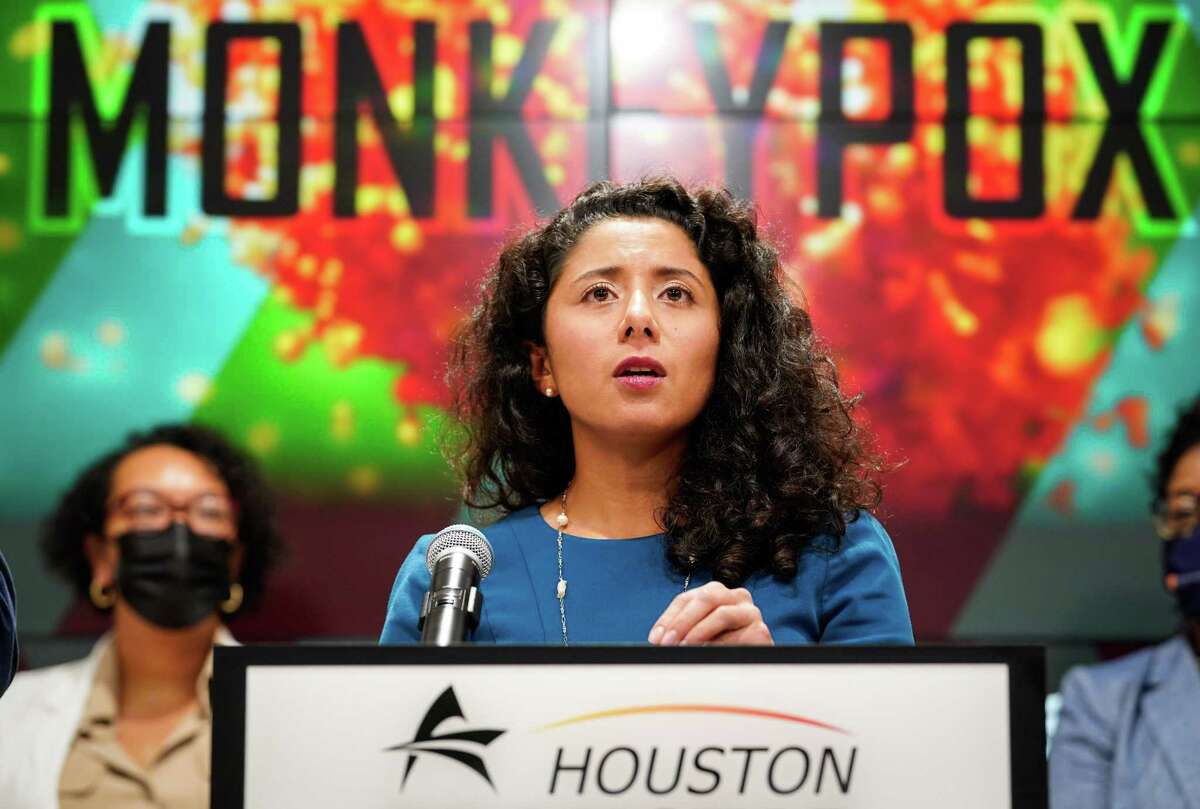 Harris County Judge Lina Hidalgo speaks during a press conference about growing Monkeypox infections Monday, July 25, 2022, at Houston TranStar headquarters in Houston. Hidalgo and Houston Mayor Sylvester Turner asked the federal government for additional vaccine doses due to rising, but still relatively small, numbers of cases. “We need more vaccine,” Turner said. He said they were watching growing caseloads in other major American cities.