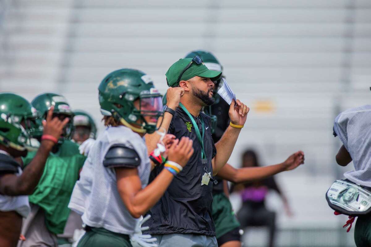 Klein Forest head coach Jonathan Wilson reacts on the field during Klein Forest Practice at the Klein Forest High School, Thursday, August 11, 2022, in Houston. (Juan DeLeon/Contributor)