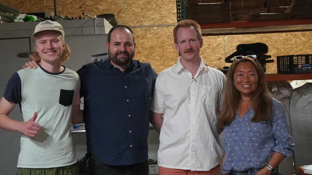 The team behind Tivoli Mushrooms. From left to right: Drew Honeycutt (farmer), Devon Gilroy (founder and owner), Brian Leth (logistical partner) and Charlene Chai (chief financial officer).