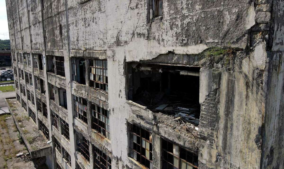 Some windows on the north side of Central Warehouse were removed on Tuesday, Aug. 16, 2022, in Albany, N.Y.