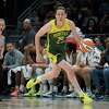 Seattle Storm forward Breanna Stewart brings the ball up against the Minnesota Lynx during the first half of a WNBA basketball game Wednesday, Aug. 3, 2022, in Seattle. The Storm won 89-77. (AP Photo/Ted S. Warren)