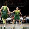 SEATTLE, WASHINGTON - AUGUST 03: Breanna Stewart #30 and Sue Bird #10 of the Seattle Storm react after a basket against the Minnesota Lynx during the third quarter at Climate Pledge Arena on August 03, 2022 in Seattle, Washington. (Photo by Steph Chambers/Getty Images)