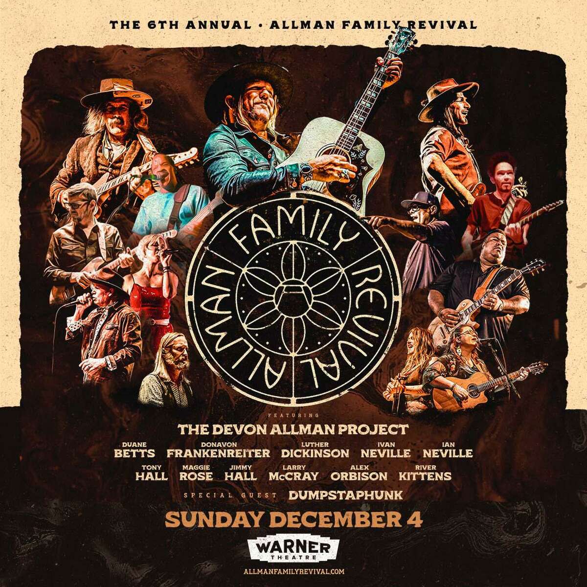 The Warner Theatre welcomes the Allman Family Revival Dec. 4 to the Oneglia Theatre Main Stage.
