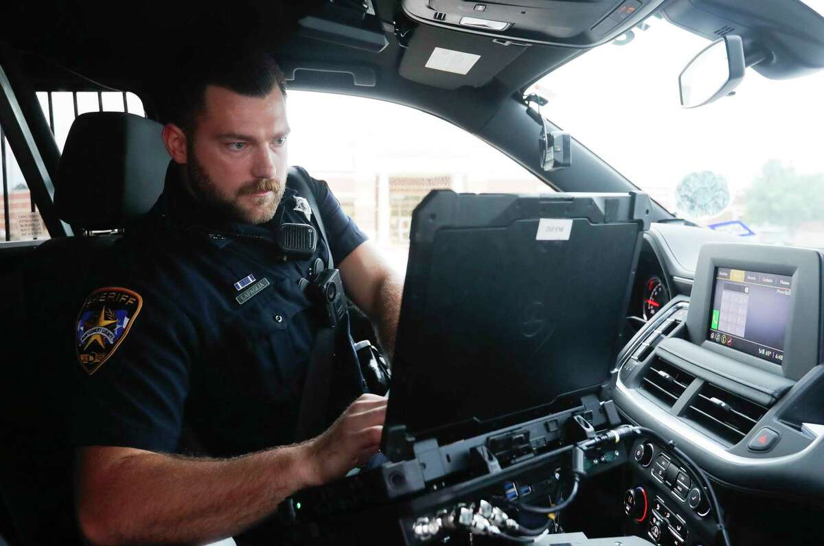 Montgomery County Sheriff’s Deputy Blake LaPaglia checked information on his computer in his patrol vehicle in May. The Montgomery County District Attorney’s Office again is targeting drunken drivers and other impaired motorists over the holiday weekend.