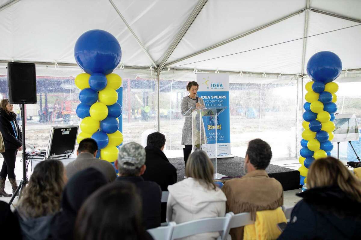 A celebration was held at the construction site of a new charter school affiliated with the IDEA Public Schools system in Houston near Hardy Toll Road, Tuesday, Nov. 12, 2019. Superintendent JoAnn Gama, expresses her excitement over breaking ground for a new campus.