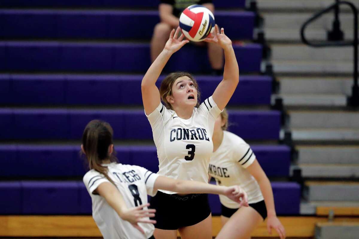 Shown here last week, Conroe’s Josefina Christensen (3) had 10 assists and three aces against Westfield on Monday.