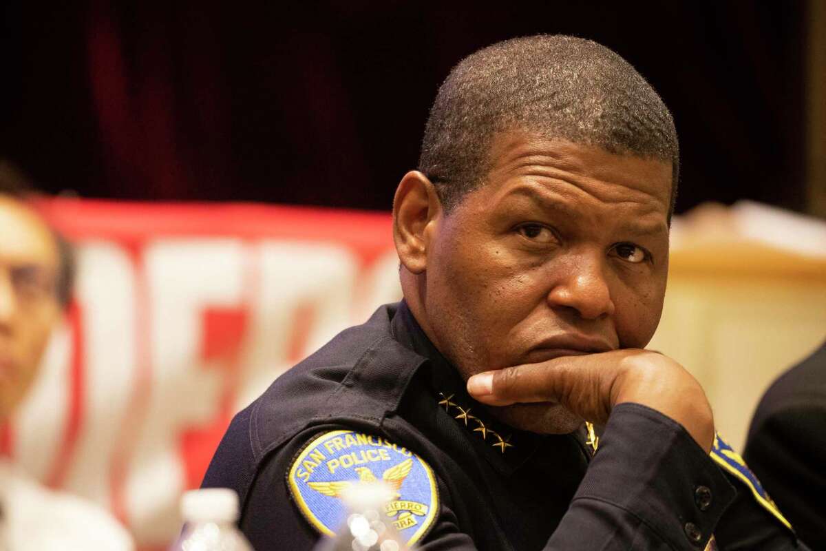 San Francisco Police Chief Bill Scott is seen during a town hall in wake of recent violence toward Asian American elderlies in the Chinatown neighborhood of San Francisco, Calif. Tuesday, Aug. 16, 2022.