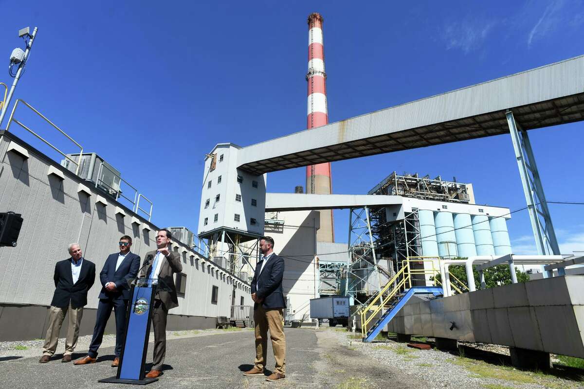 U.S. Rep. Jim Himes speaks during a news conference in front of PSEG’s Bridgeport Harbor Station Unit 3 power plant, in Bridgeport, Conn. Aug. 16, 2022. Himes joined official from PSEG and MetroCOG to announce an American Rescue Plan Act (ARPA) Economic Adjustment Assistance grant of $300,000 by the Department of Commerce’s Economic Development Administration (EDA) for a Reuse and Planning Study for the power plant, which was retired from operations last year.