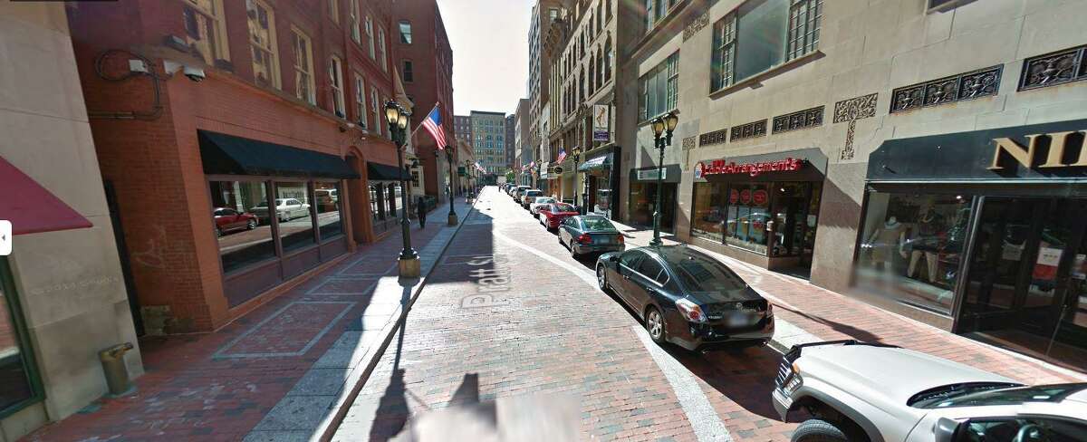 Pratt Street in Hartford was the scene of a stabbing Tuesday night, police say; two men were arrested after they stabbed each other. The street is known more for its brick pavers than for violent crime.