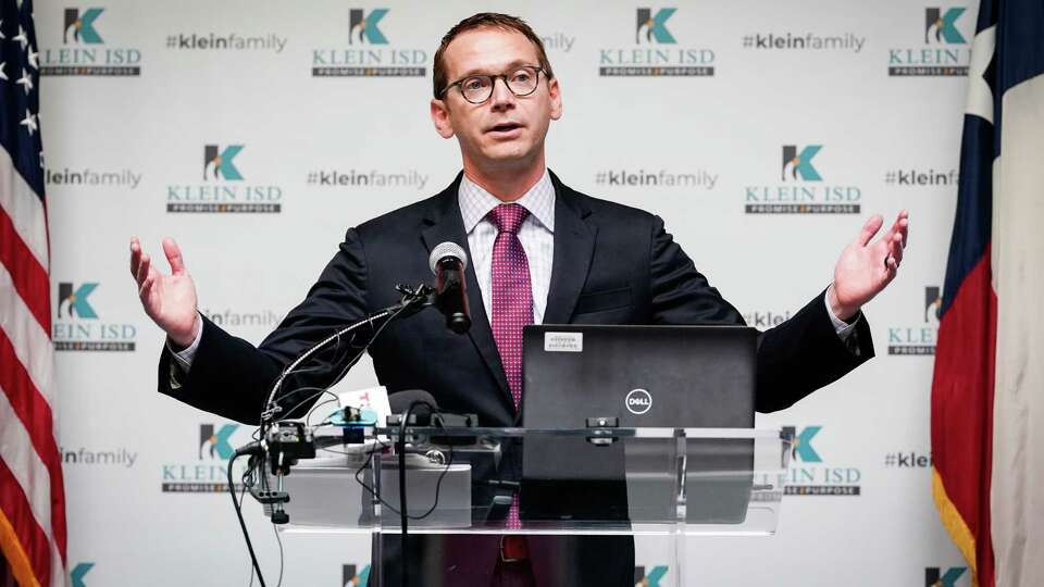 Texas Education Agency Commissioner Mike Morath speaks during press conference Monday, Aug. 15, 2022, at Nitsch Elementary School in Houston. The agency released its school accountability ratings. The school excelled with growth in key metrics.