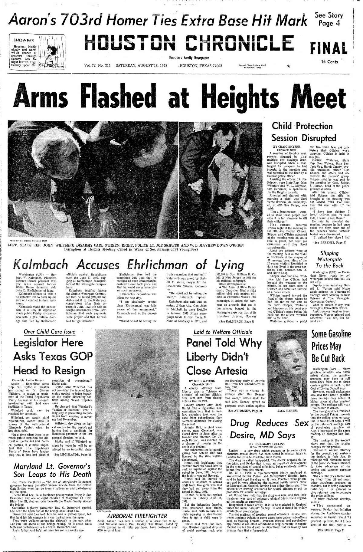 Houston Chronicle front page for Aug. 18, 1973.