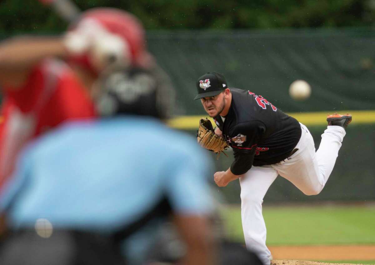 Tri-City ValleyCats pitcher Ryan Hartman throws a pitch during a baseball game against the Ottawa Titans on Wednesday, Aug. 17, 2022. It was a return to Tri-City for Hartman, who was with the team six years ago.