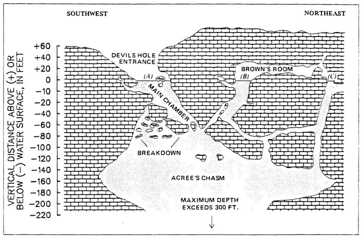 A diagram of Devil's Hole shared by the NPS in 1973.