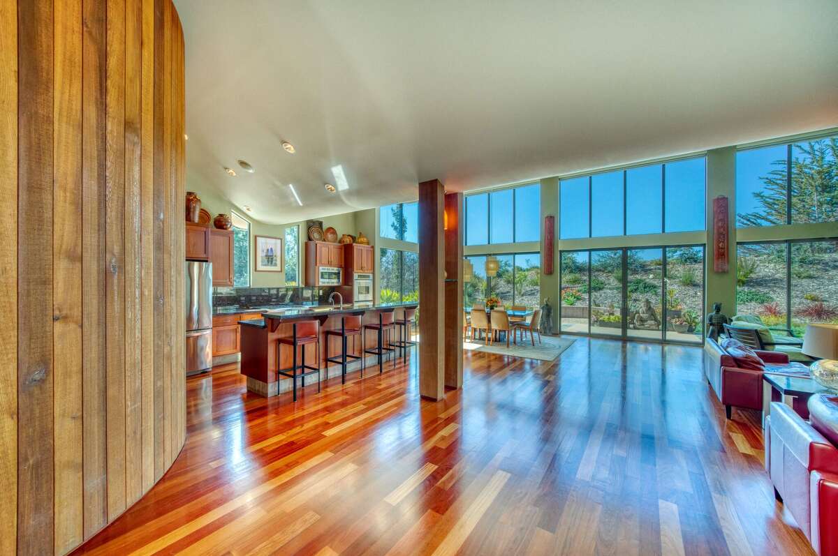 High, vaulted ceilings inside create seismic support.