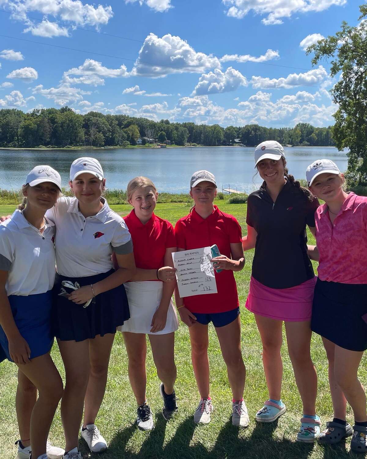 The Big Rapids girls golf team took second place at the Chippewa Hills scramble on Wednesday: (from left) Makenna Currie, Maddie Stout, Paisley Hallman, Jaydn Suckow, Kate Posey and Hannah Leyder.
