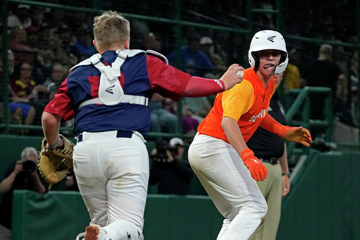 Pearland's Kaiden Shelton, shown here on the basepaths in a win over Hollidaysburg, Pa., hit one of the longest home runs of this year's Little League World Series on Tuesday night.