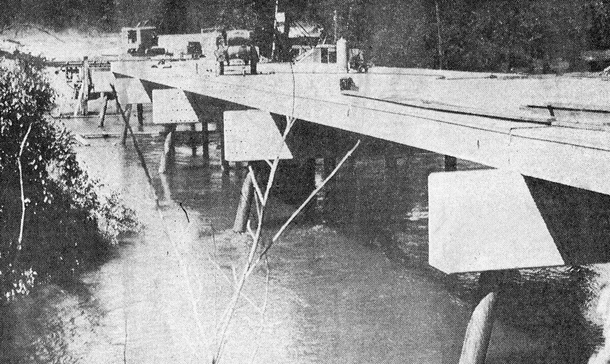The new Brethren bridge across the Big Manistee River on County Road 669 is being put in place with amazing speed. Workers started on the 331-foot span on July 7 and are expected to complete the bridge around the beginning of September. The photo was published in the News Advocate on Aug. 22, 1962.