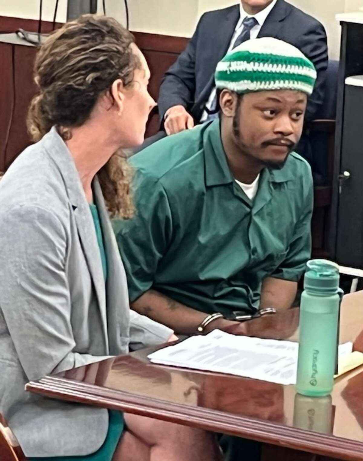 Jhajuan Sabb and his attorney, Assistant Public Defender Angela Kelley appear in Albany County court Friday where Sabb was sentenced to decades in prison in the fatal shooting last year of beloved West Hill grocery store worker, Sharaf Addailam, and wounding another man.
