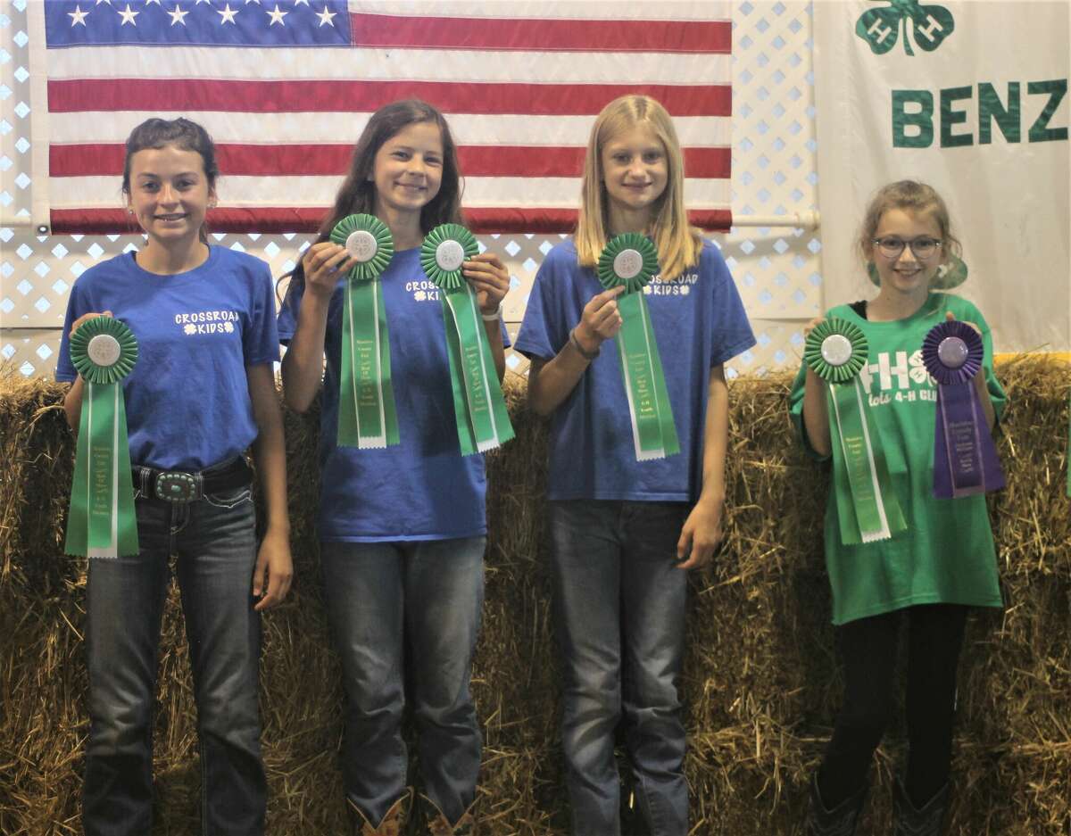 Pictured are 4-H exhibitors Peyton Buckner (left), Alli Burrus, Tessa Rutherford and Bethani Schuiteman, who earned Best of Show awards at the Manistee County Fair.