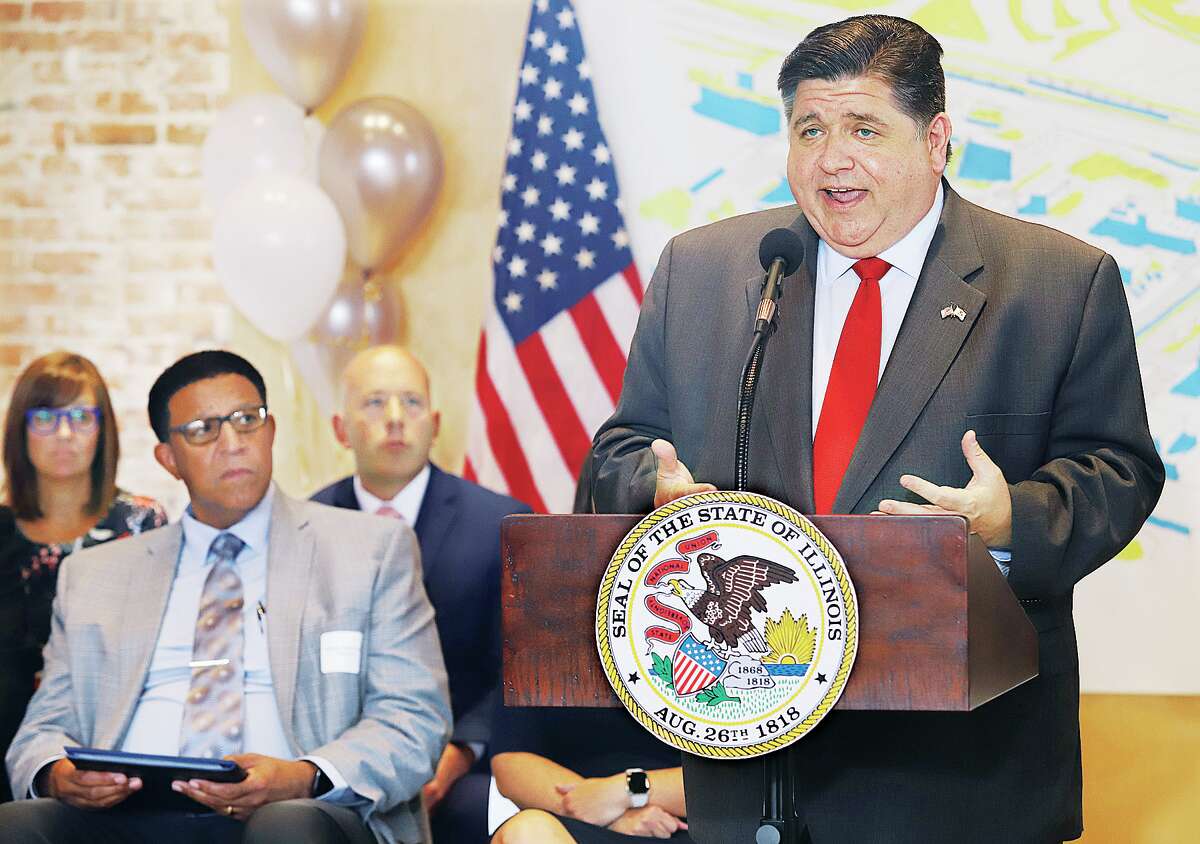 Illinois Gov. J.B. Pritzker talks at AltonWorks in Alton last week about the $3 million grant the Wedge Building was receiving as part of the Rebuild Illinois' Downtowns and Mainstreets Program. That program, as well as other state and federal funding sources, have or will put a lot of money into infrastructure, which is benefiting the construction trades.