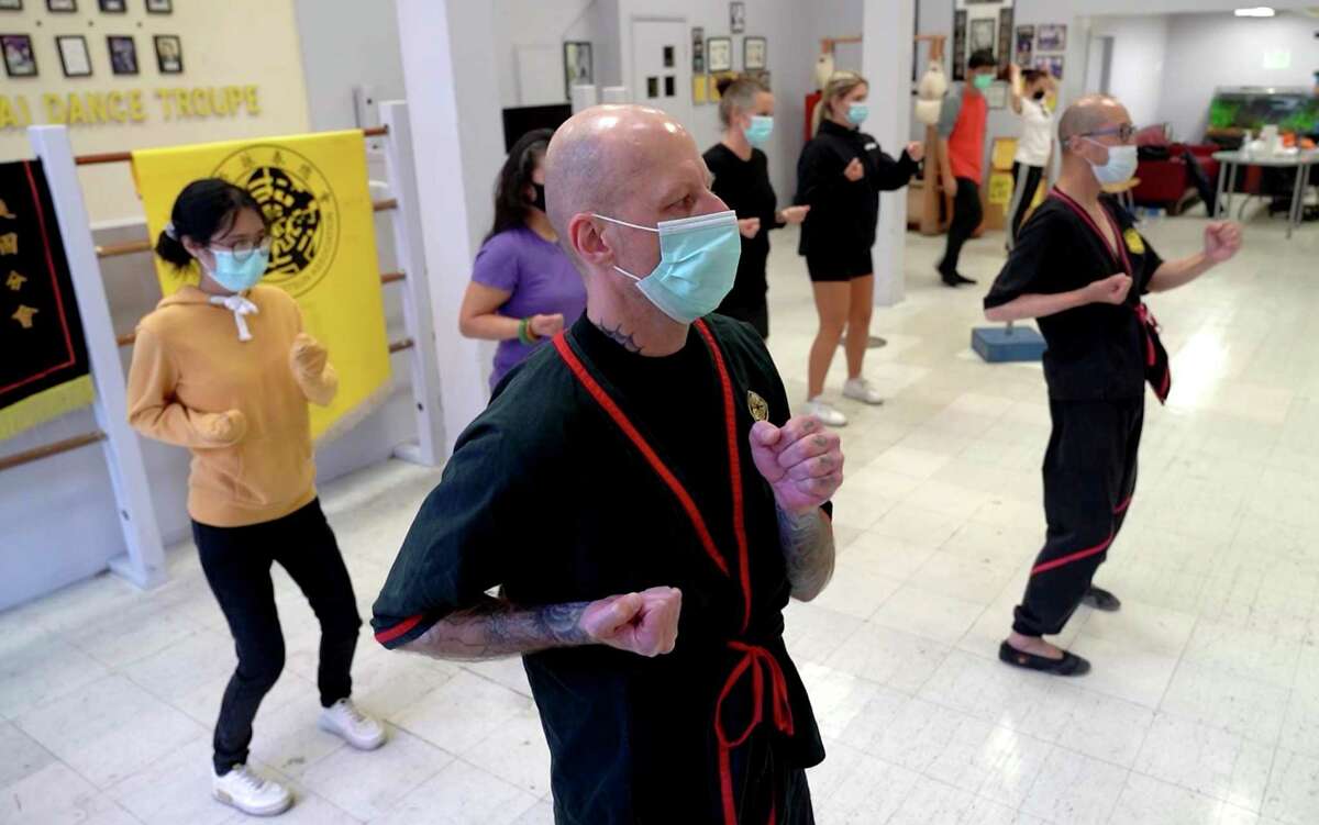 Scott McTaggert, executive chef at Jade Chocolates, attends the cafe’s first kung fu class at San Francisco WingTsun in May.