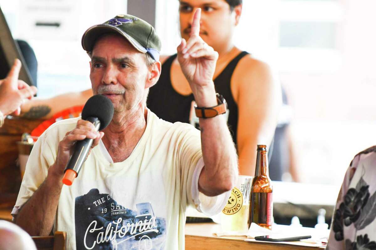 Robert Anthony Chavez asks a question during a Metro Health Question and answers session on monkeypox at Luther’s Cafe on Aug. 19, 2022