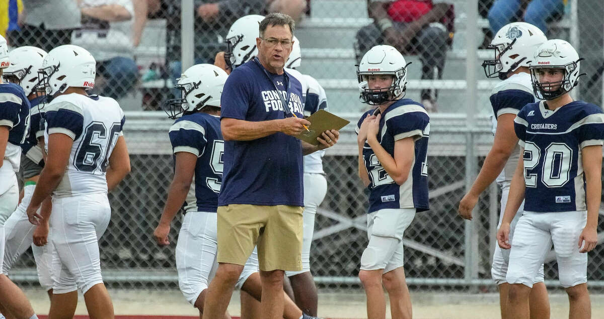 Willie Amendola the new Concordia Lutheran head coach during a high school football scrimmage between Concordia Lutheran and East Bernard at Concordia Lutheran on Thursday, Aug. 18, 2022 in Tomball.