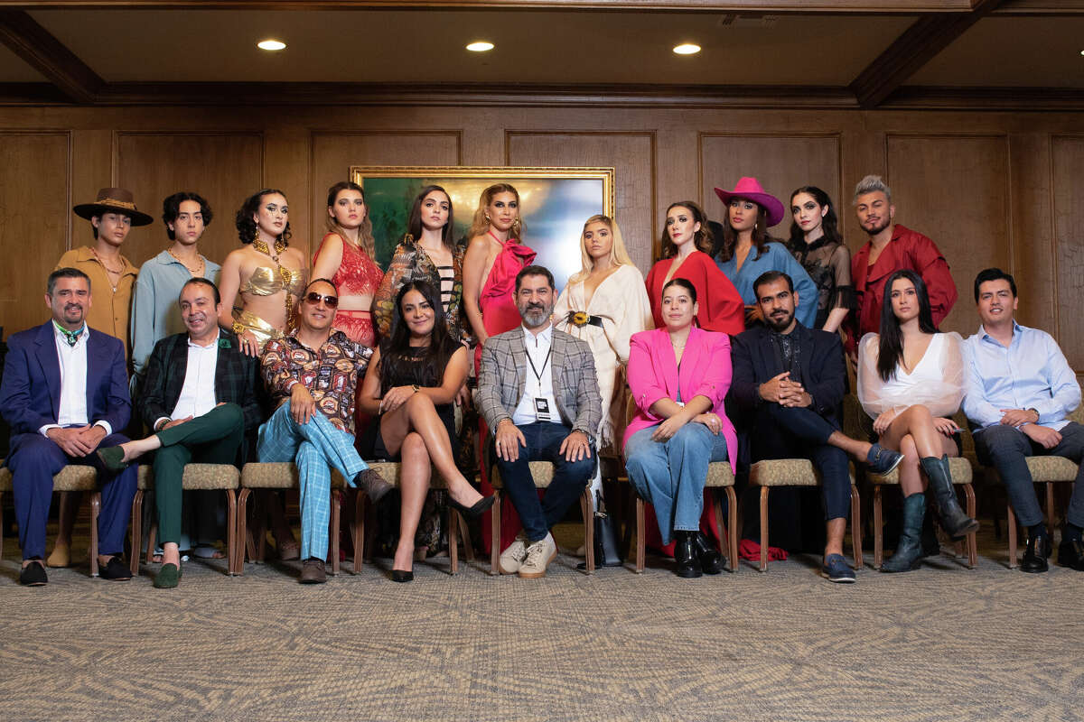 Student designers of the Universidad Autonoma de Guadalajara posing with their models and designs at Laredo Country Club Friday, Aug. 19, 2022 for the Laredo Fashion Week Kick-Off Cocktail Event for the designers.
