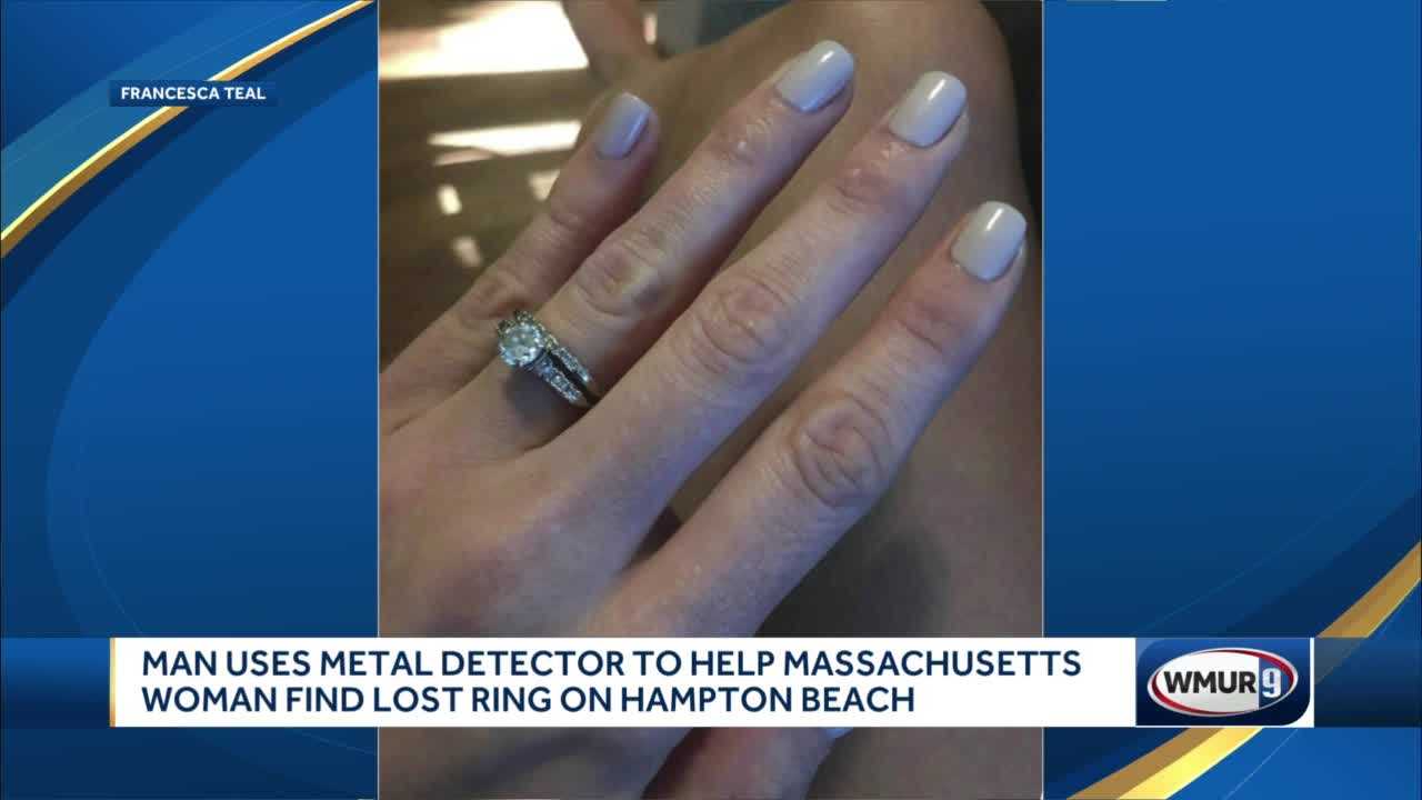 Man uses metal detector to help woman find lost wedding ring on beach