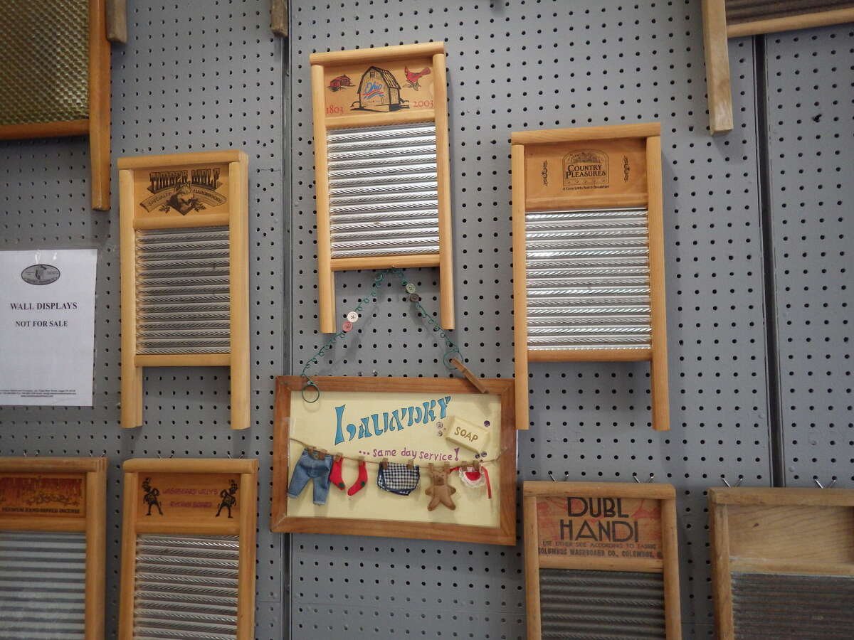 Washboards come in many sizes and styles, which are displayed here at the Columbus Washboard Company in Logan, Ohio.