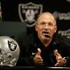 Oakland Raiders interim coach Tony Sparano answer questions from reporters during a media conference Tuesday, Sept. 30, 2014, in Alameda, Calif. The Oakland Raiders named Tony Sparano as their interim head coach. (AP Photo/Ben Margot)
