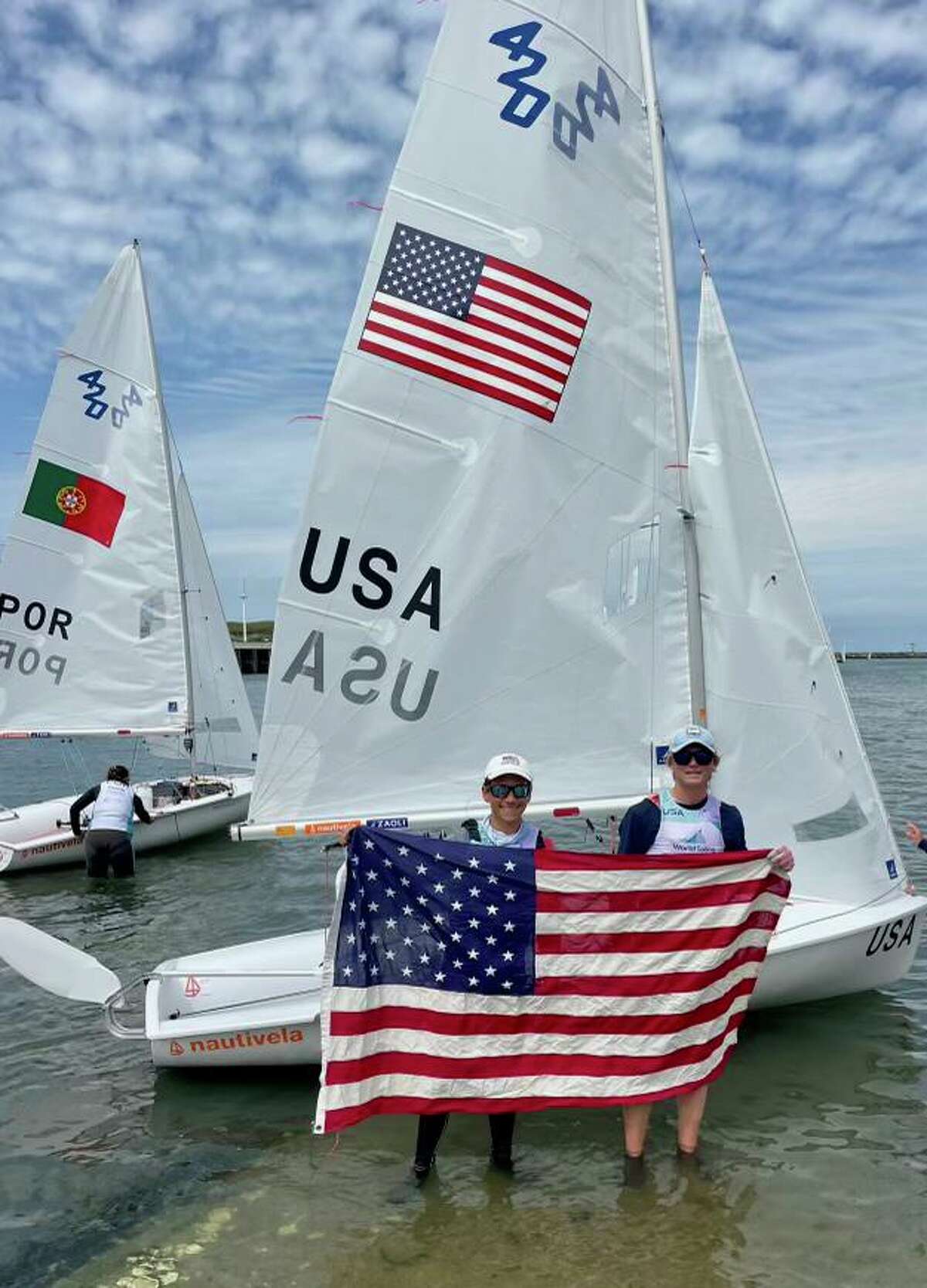 Greenwich residents Freddie Parkin and Asher Beck of Cos Cob, representing the United States in the i420 in the Netherlands, won a gold medal and the International Yacht Youth Sailing World Championship trophy Racing Union earlier this summer.