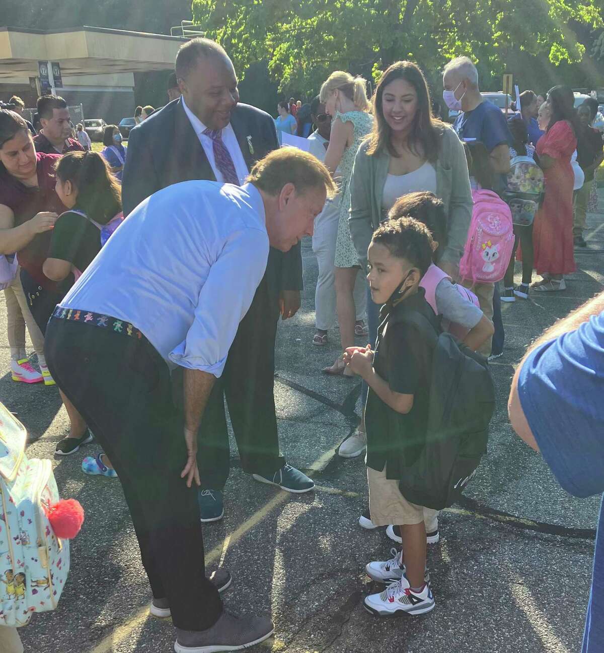 Lamont greets students on first day as school COVID concerns fade