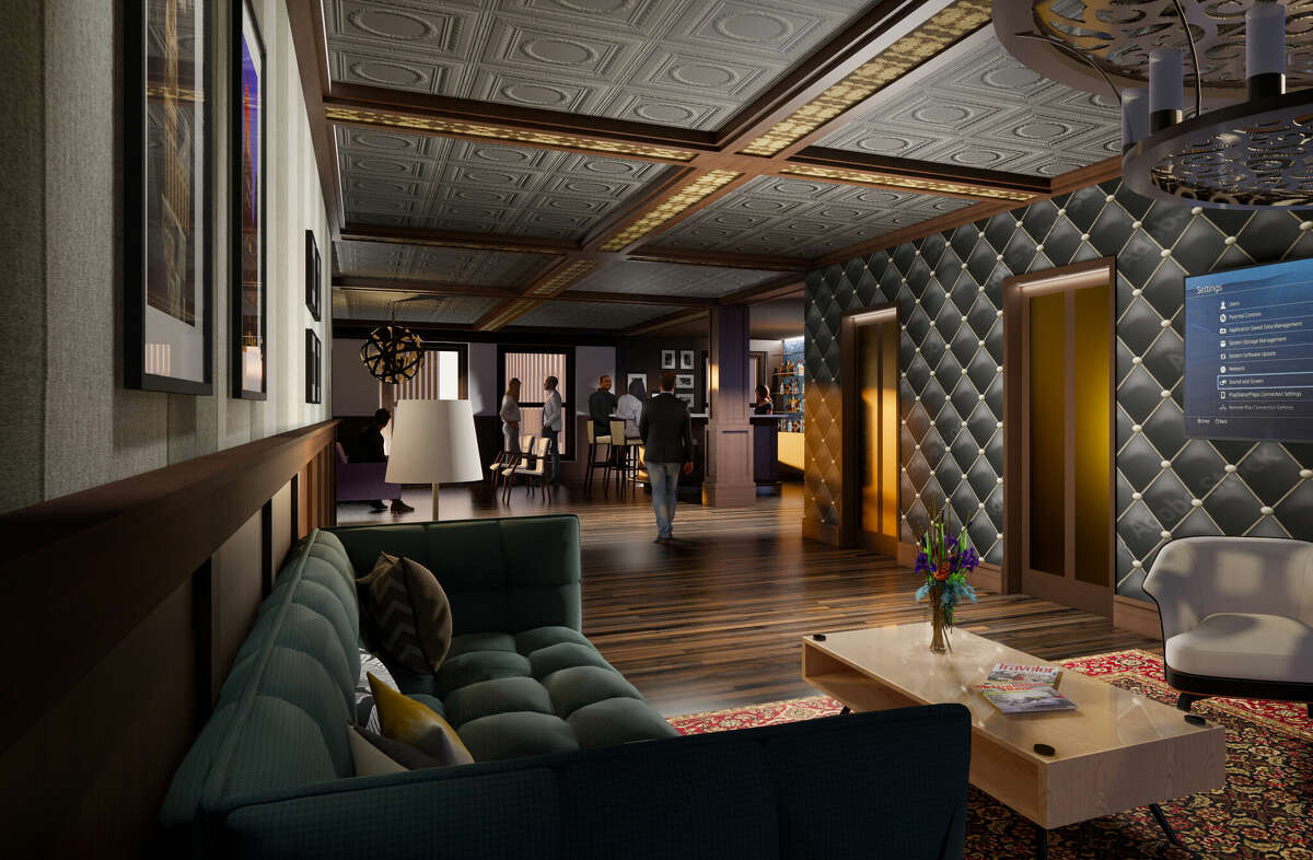 A rendering of a planned speakeasy on site as part of the new amenity deck planned for the Esperson building.