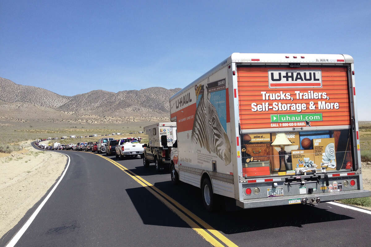 Cars wait in line to get into the Burning Man festival, held 120 miles northeast of Reno, Nevada.