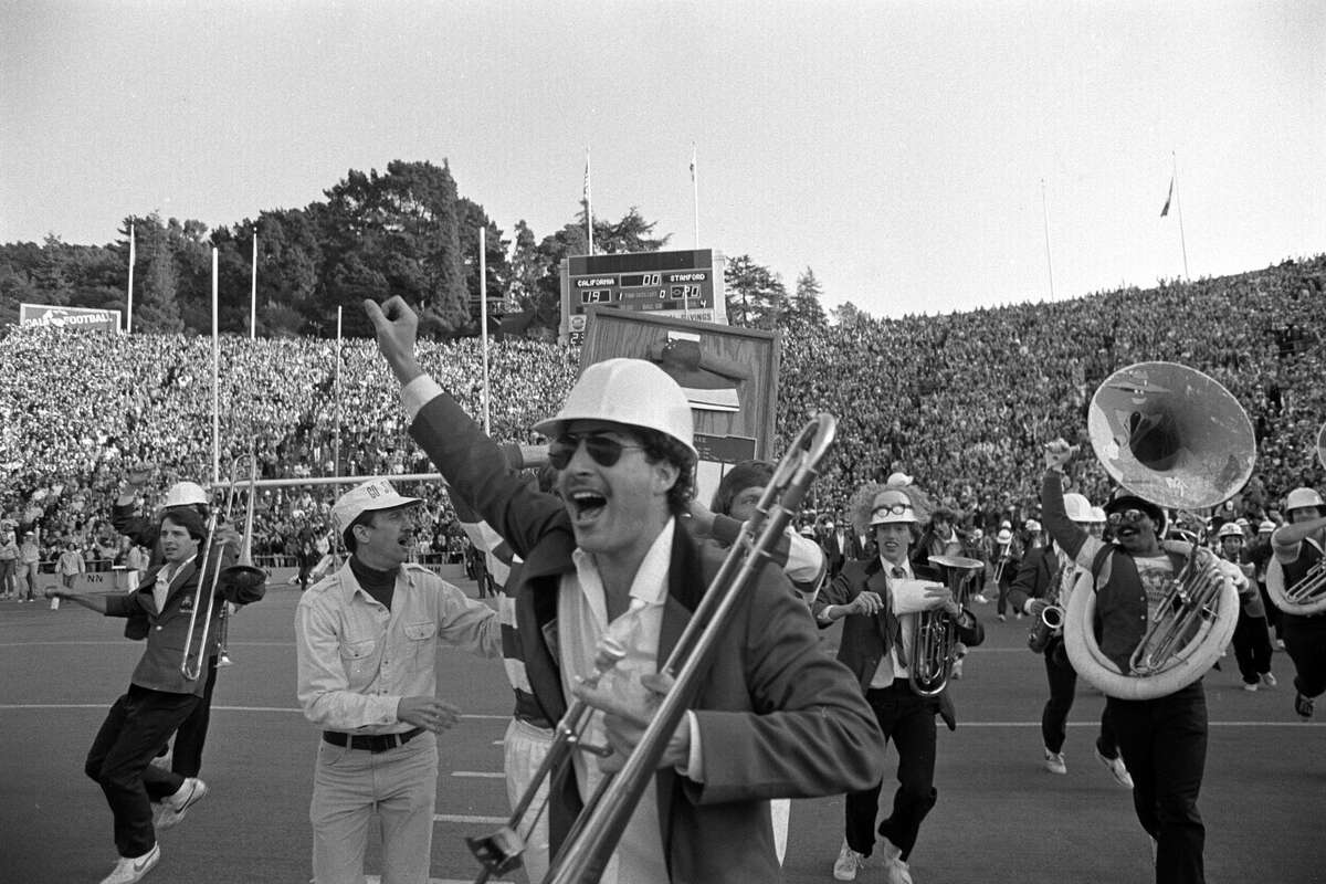The Stanford band goes wild on the field at the end of the Cal-Stanford game in Berkeley, thinking they had won, as the scoreboard says, 20-19 with no time left, Nov. 20, 1982. Little did they know that Cal's Kevin Moen weaved his way through hundreds of people including the band to score a touchdown after time had run out, giving Cal a 25-20 win over Stanford.