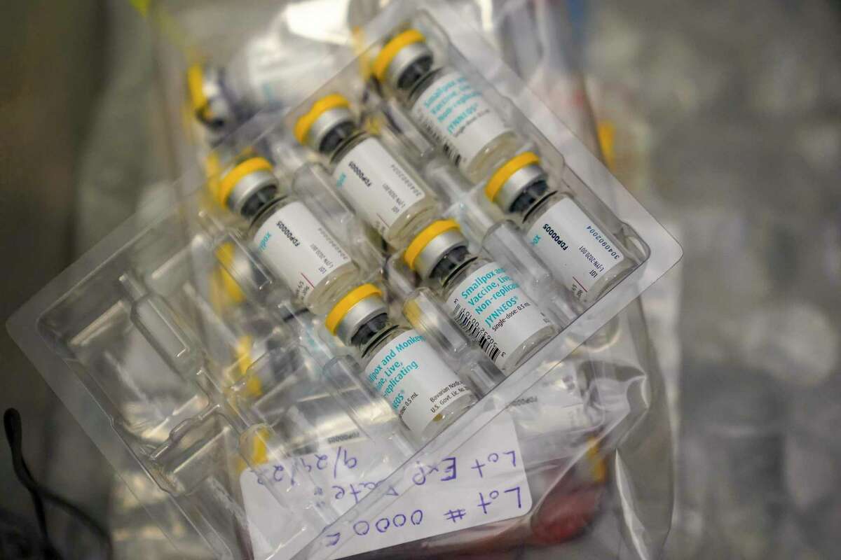 The monkeypox vaccine is seen inside a cooler during a vaccination clinic at the OASIS Wellness Center, Friday, Aug. 19, 2022, in New York. (AP Photo/Mary Altaffer)