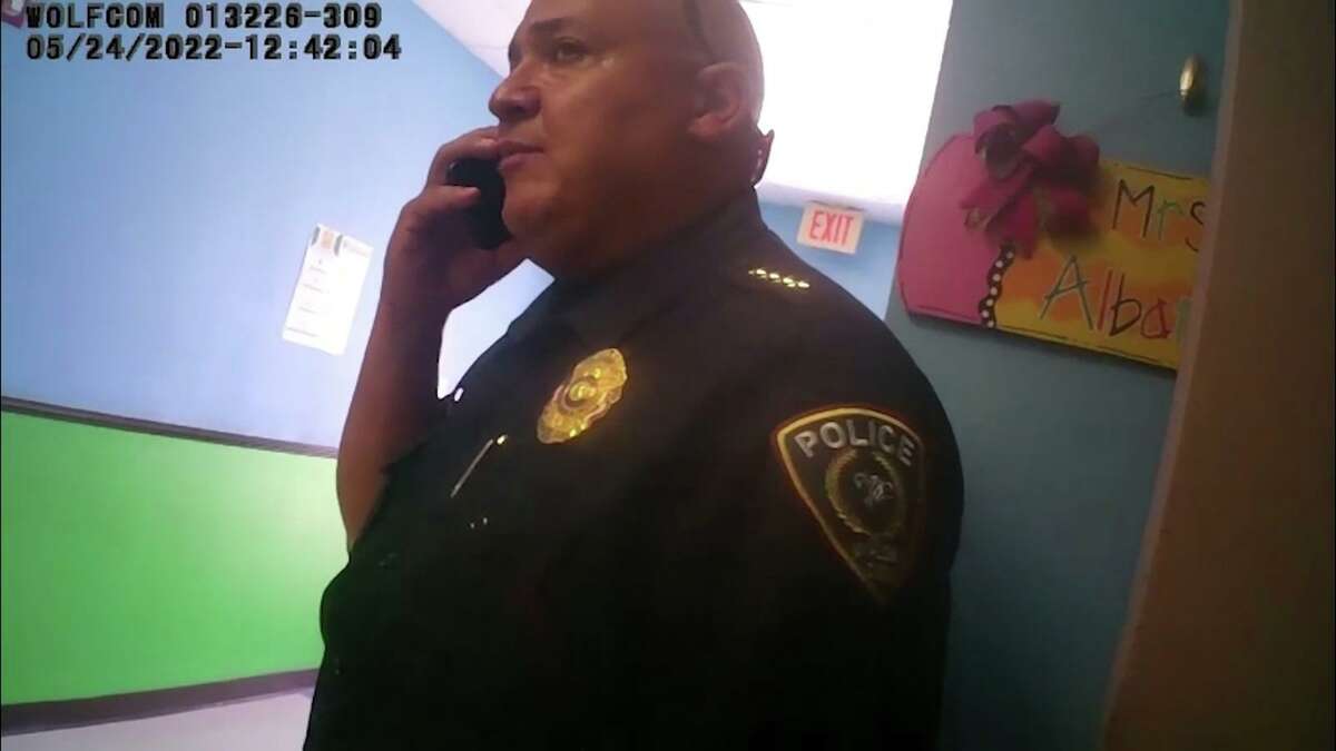 This segment is the body cam video shows Uvalde Independent School District Police Chief Pete Arredondo speaking on the phone. “Just so you understand there’s some injuries in there,” Arredondo said at 12:43 p.m. “What we did is clear off the rest of the building, so we wouldn’t have any more than what’s in there, obviously.”