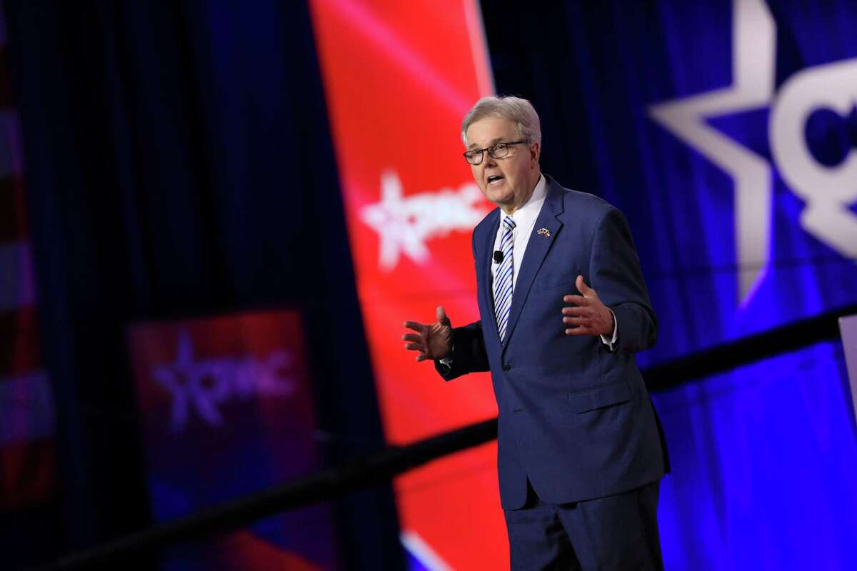 Dan Patrick, lieutenant governor of Texas, speaks during the Conservative Political Action Conference (CPAC) in Dallas, Texas, US, on Thursday, Aug. 4, 2022. The Conservative Political Action Conference launched in 1974 brings together conservative organizations, elected leaders, and activists. Photographer: Dylan Hollingsworth/Bloomberg