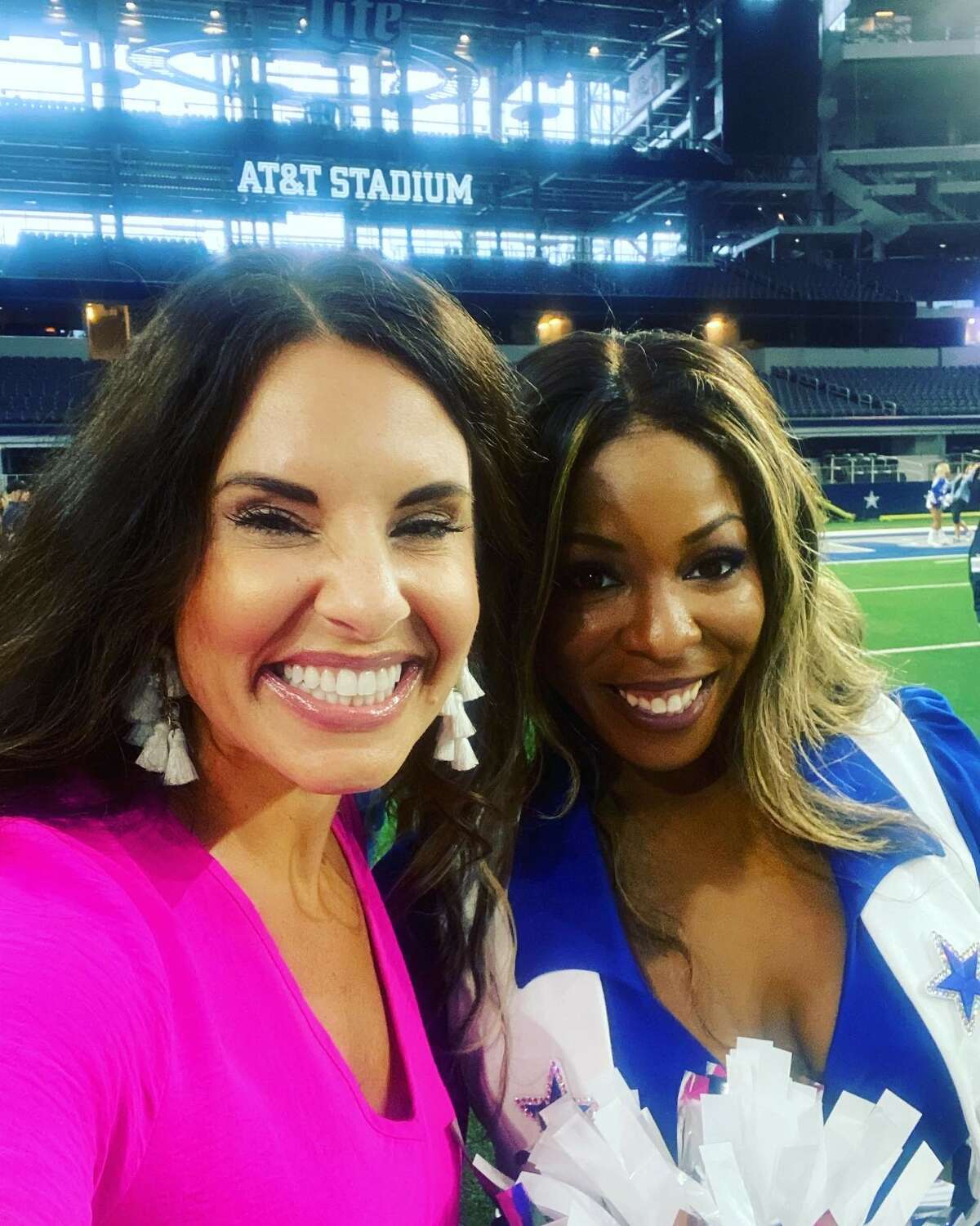 DK Dance Productions founder, owner and instructor Darci Kay Ward, right, of Jerseyville, with new Dallas Cowboys Cheerleader Kayla Hayes, 22, of Florissant, Missouri, Aug. 22 at AT&T Stadium in Dallas for the Cowboys' "Meet the Team" event.
