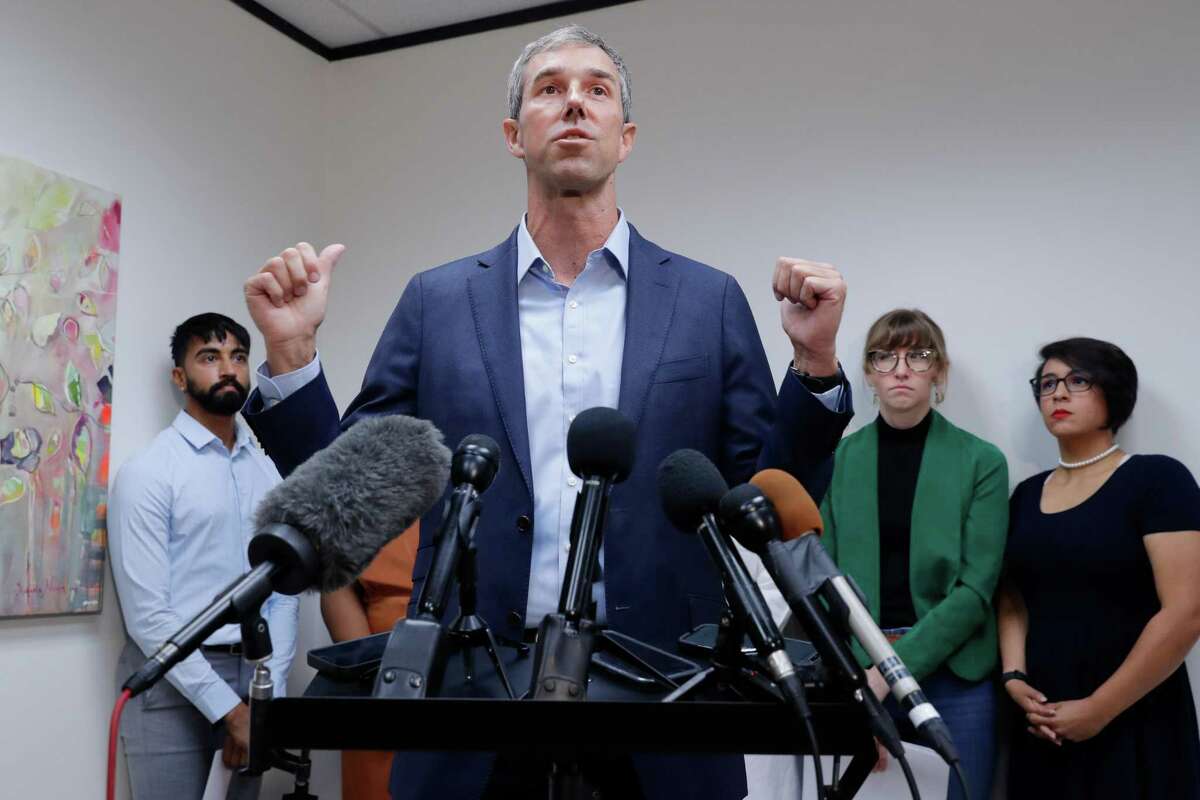 Democratic gubernatorial candidate Beto O’Rourke speaks on the Texas abortion laws as other speakers listen behind him during a press conference held at Houston Women's Reproductive Services Thursday, Aug. 25, 2022 in Houston, TX.