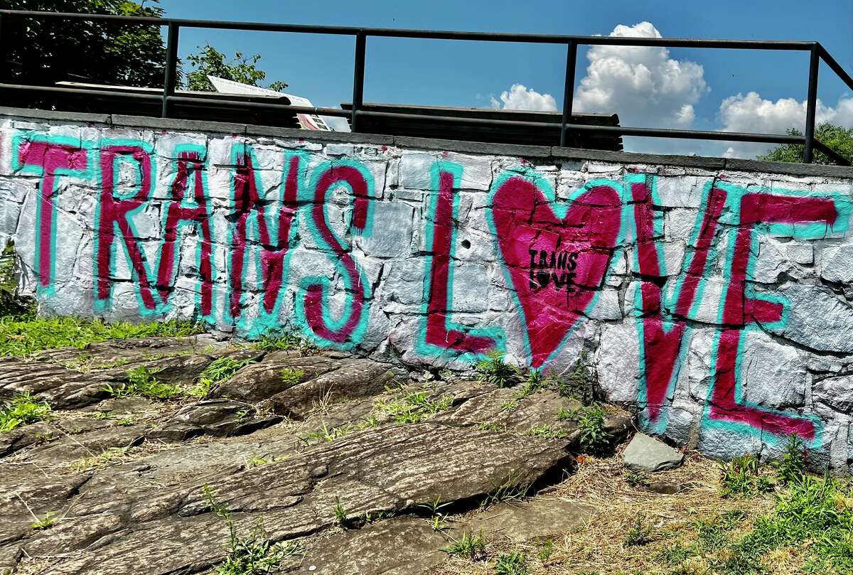 "Trans Love" mural atop East Rock in New Haven.