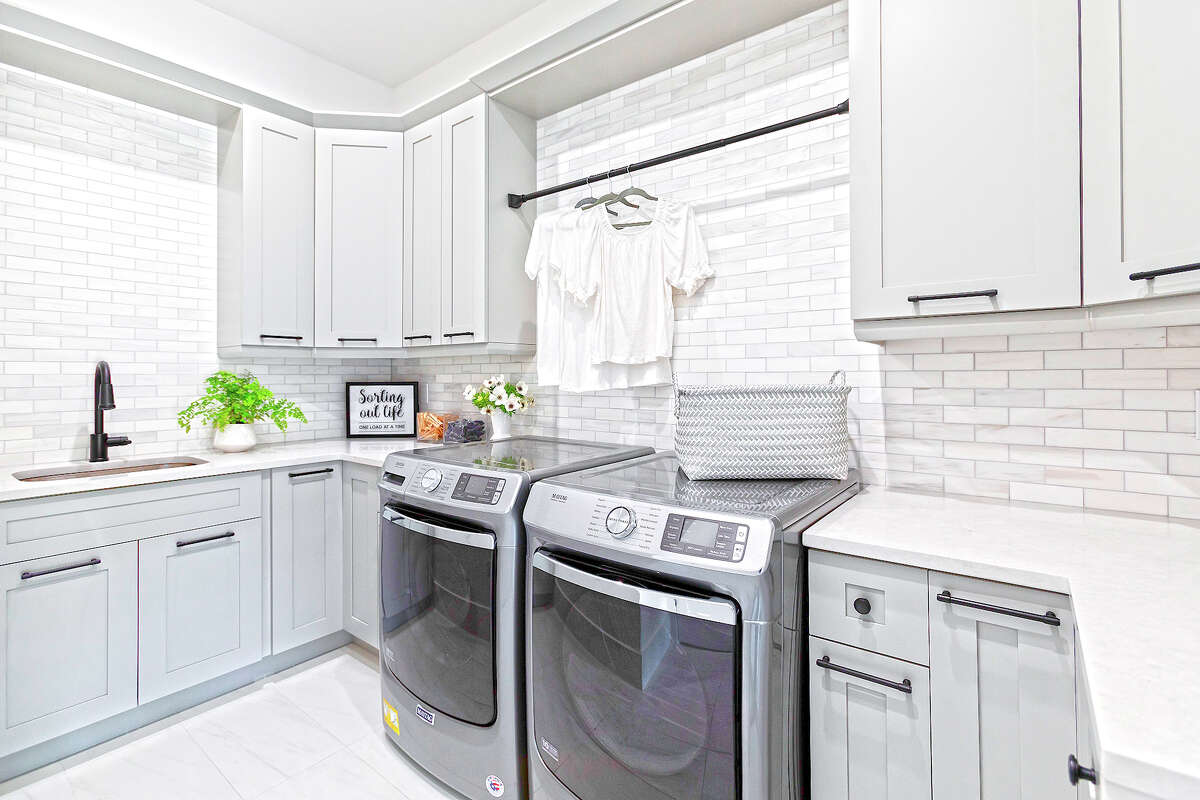Laundry rooms are now often multi-use spaces. Have enough shelving, and keep it organized, not just for laundry products but all the stuff that goes with a multiuse room.