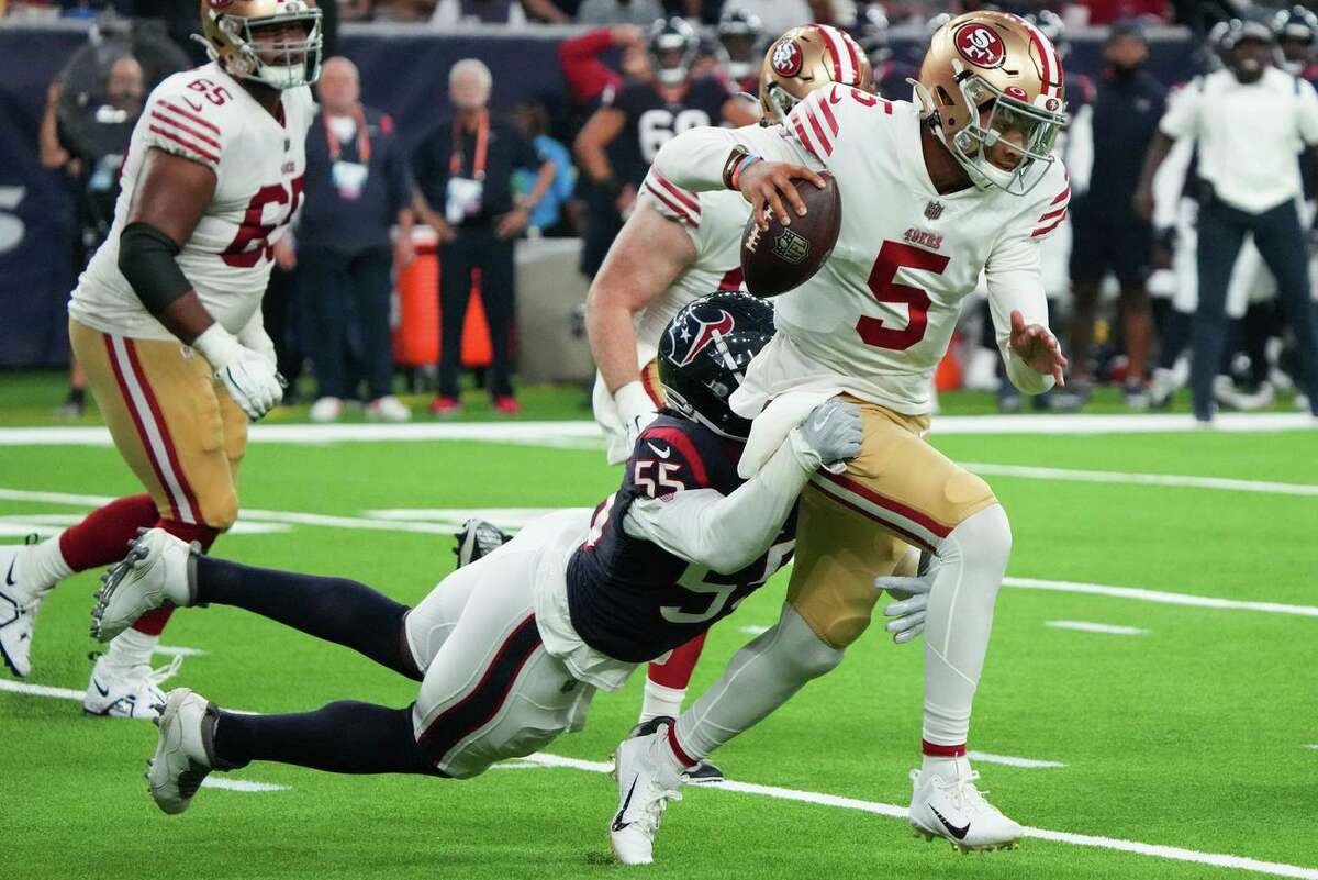 San Francisco 49ers cornerback Samuel Womack III (26) during the first half  of an NFL football game against the Houston Texans Thursday, Aug. 25, 2022,  in Houston. (AP Photo/Eric Christian Smith Stock