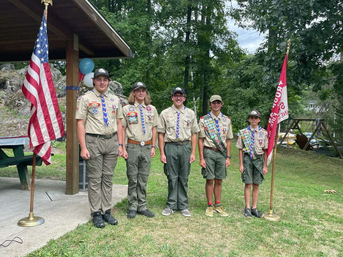 Tucker Butts, Walker Butts, James Day, Remy Hafer and Mateo Ordinas-Lewis, members of Troop 48