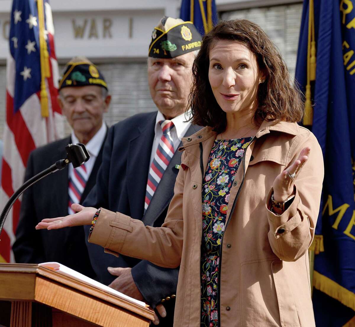 State Rep. Jennifer Leeper speaks during Fairfield’s annual Veterans Day ceremony on the Town Green last year.