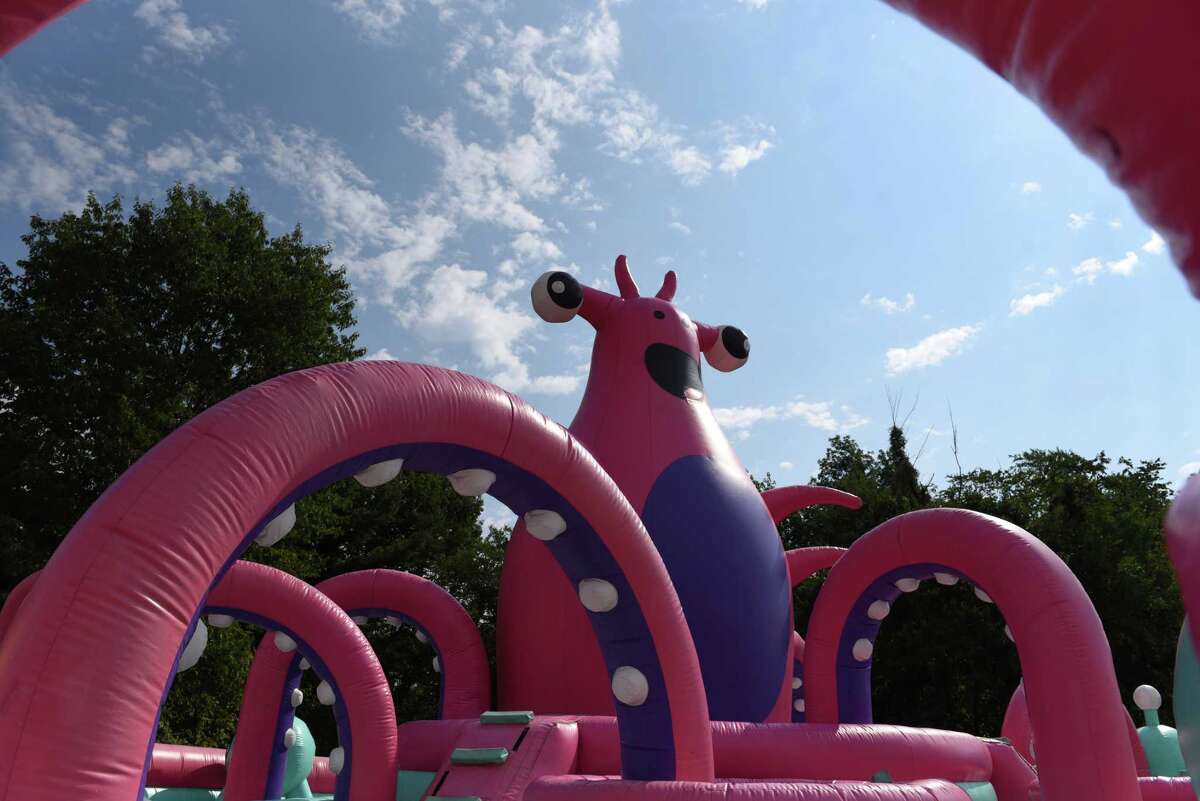 The Big Bounce America bounce house attraction is installed at the Ellms Family Farm on Friday, August 26, 2022 in Ballston Spa, NY.  The attraction operates from Friday to Sunday.
