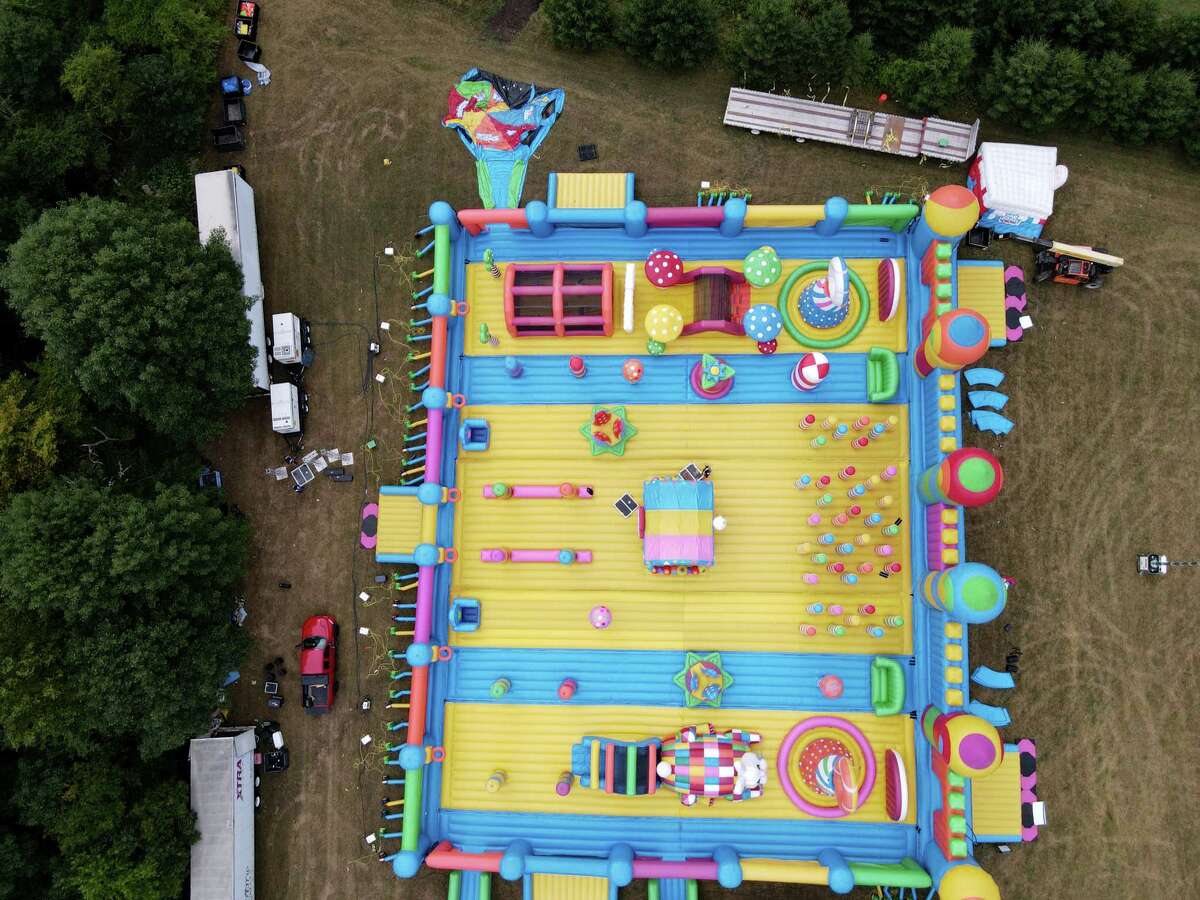 The Big Bounce America bounce house attraction is installed at the Ellms Family Farm on Friday, August 26, 2022 in Ballston Spa, NY.  The attraction operates from Friday to Sunday.