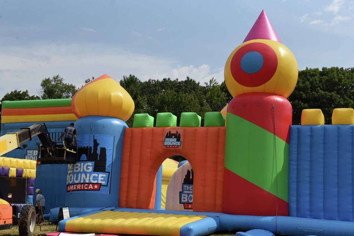 The Big Bounce America bounce house attraction is installed at the Ellms Family Farm on Friday, August 26, 2022 in Ballston Spa, NY.  The attraction operates from Friday to Sunday.
